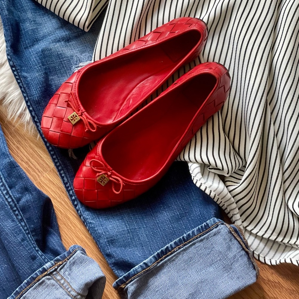 Tory Burch Red Bow Woven Prescot ballet flat